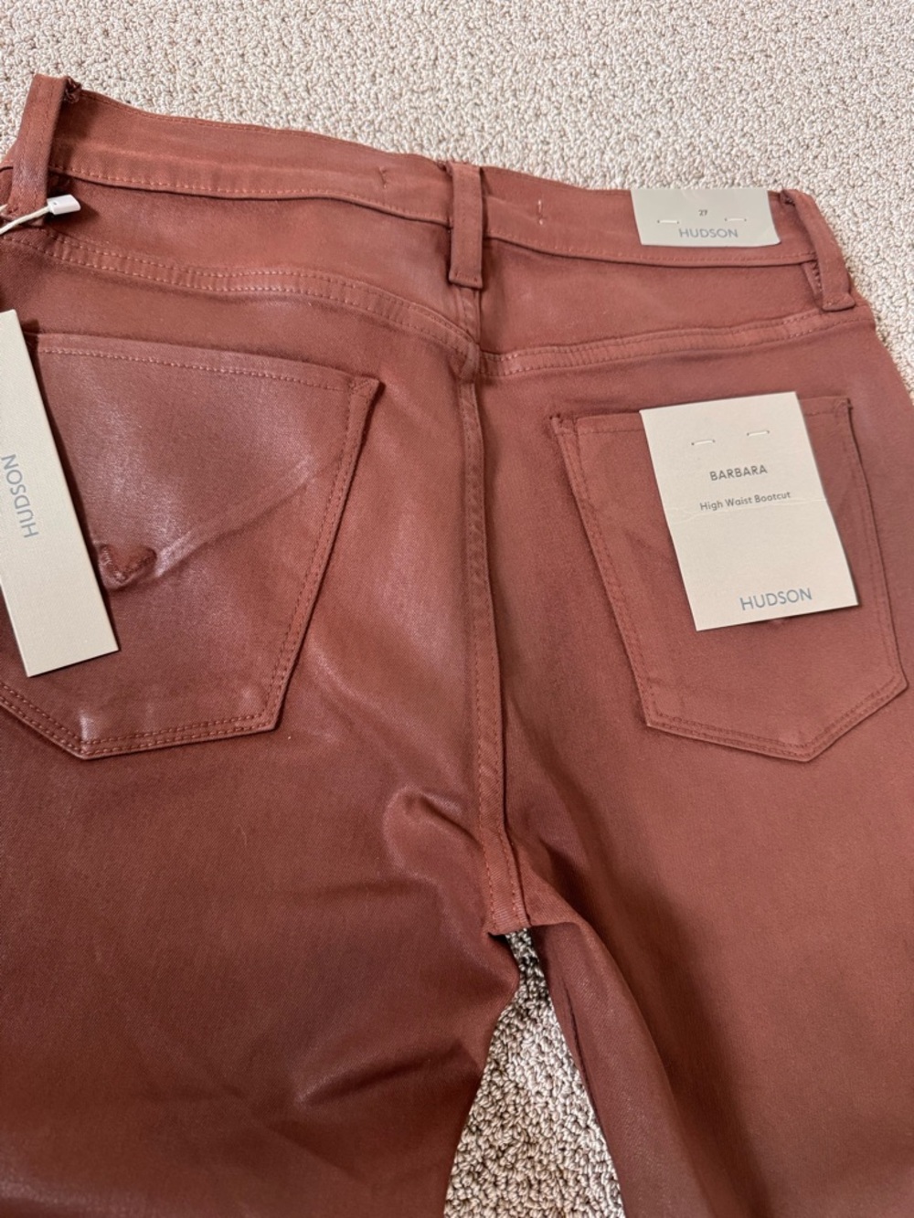 NWT Hudson Jeans Barbara High Waist Bootcut - Rust Brown with special coating.